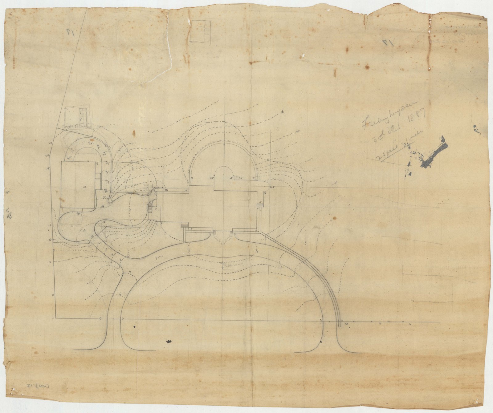Study of the terrace and the ground falling away from it. Olmsted job 01131.