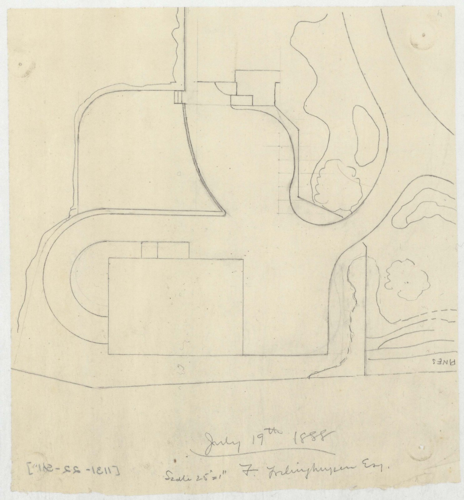 Sheet 1 of the same, dated in pencil “July 18th 1888” and endorsed to F. Frelinghuysen Esq. Olmsted job 01131.