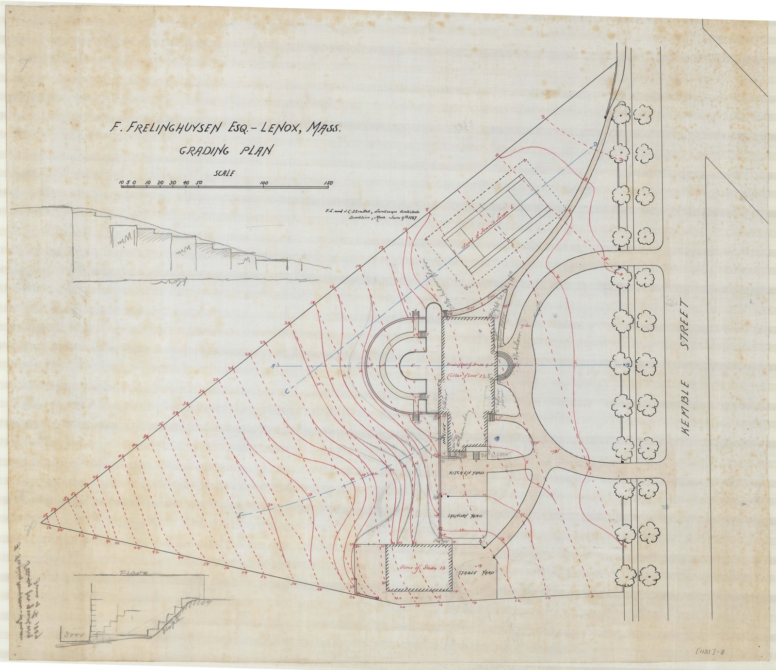 Grading plan with the boundary trees set out. Olmsted job 01131.