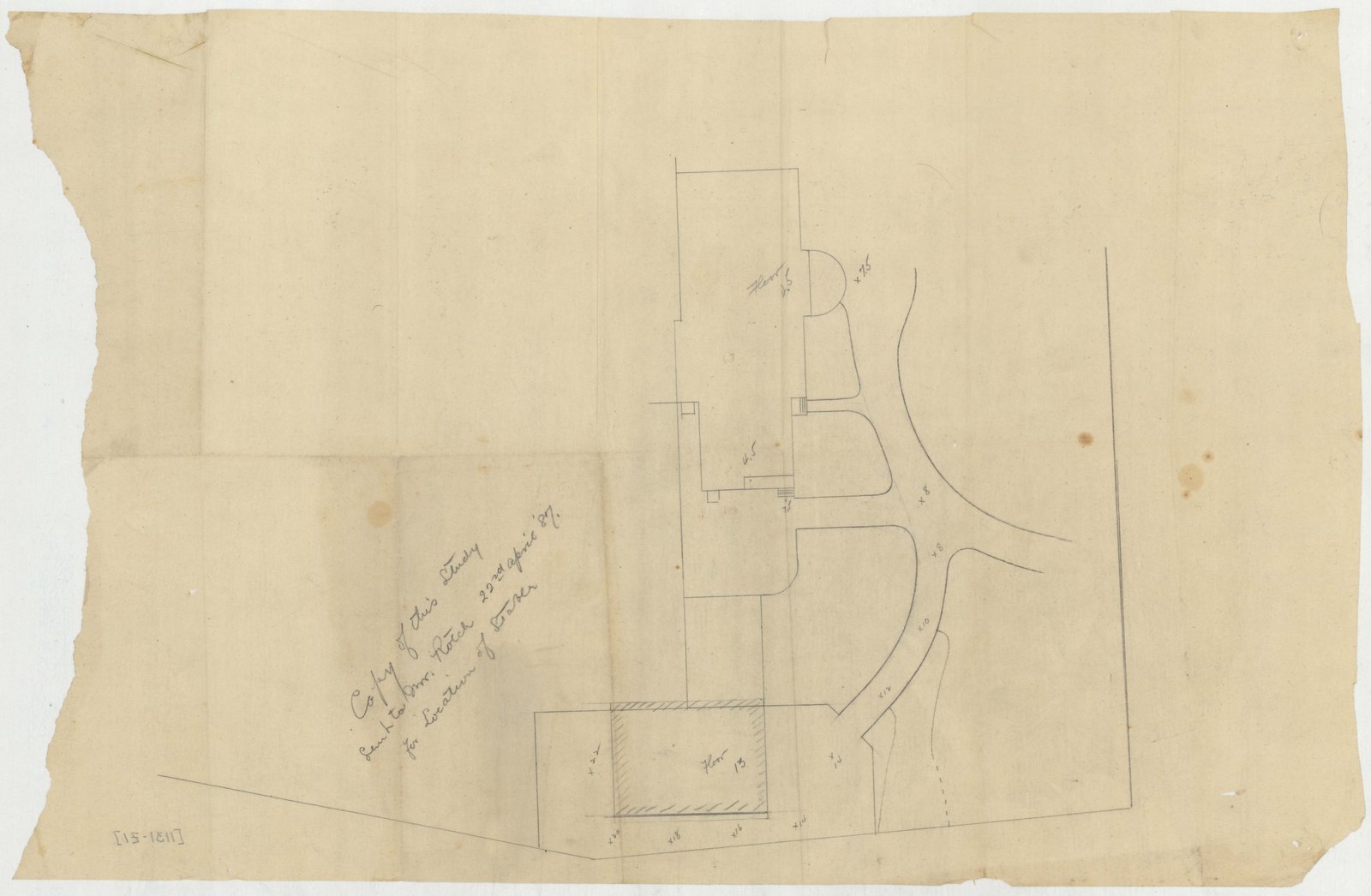 Pencil study of the drive and the house, undated. Olmsted job 01131.