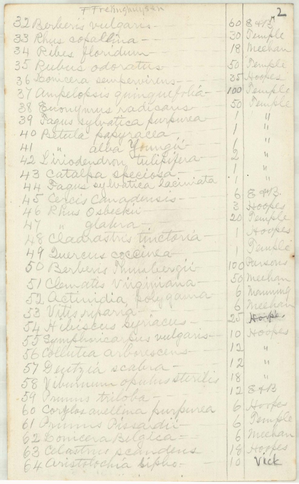 Plant order, page 2. Olmsted job 01131.