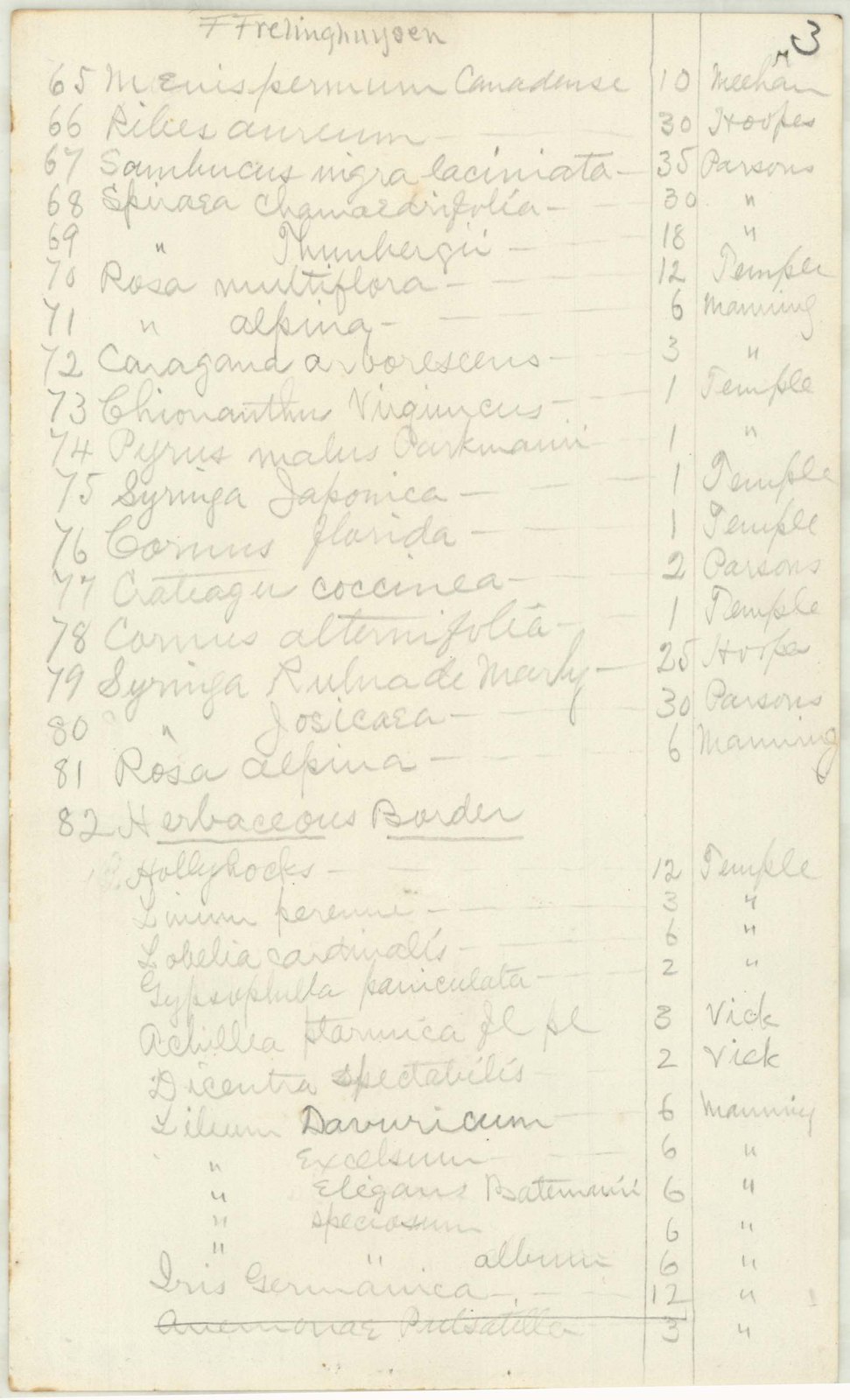 Plant order, page 3. Olmsted job 01131.