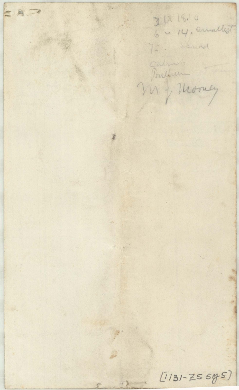 The reverse of the last page of the plant order. Olmsted job 01131.