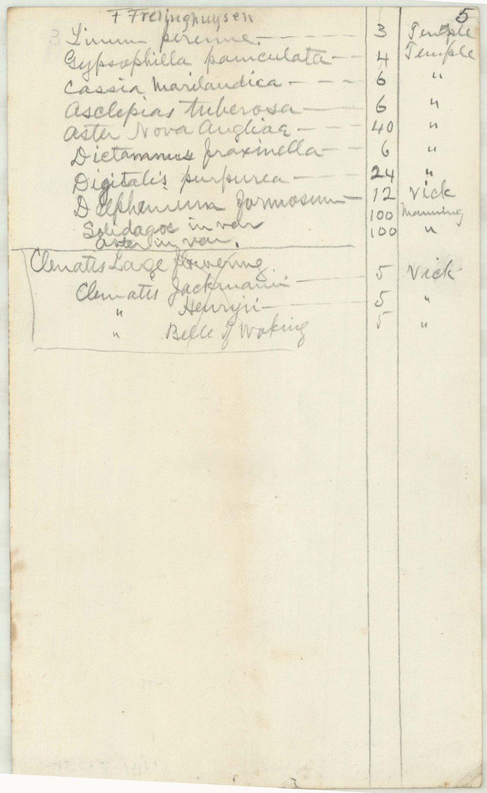 Plant order, page 5. Olmsted job 01131.