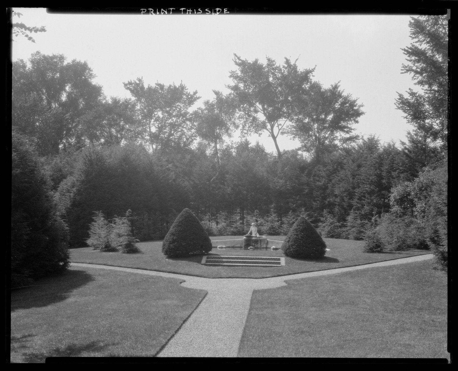 Groton Place: garden with statue. about 1930–1936.
