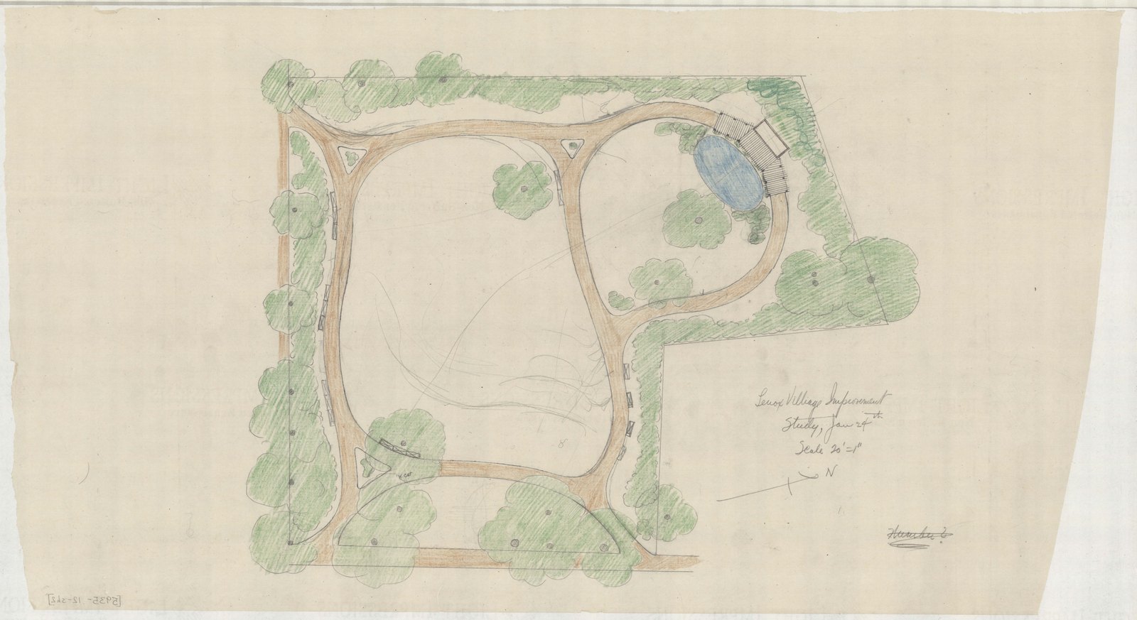 Plan 12, sheet 2: “STUDY OF JAN 24TH,” 24 January 1914, at twenty feet to the inch. Six more sheets work over this one.