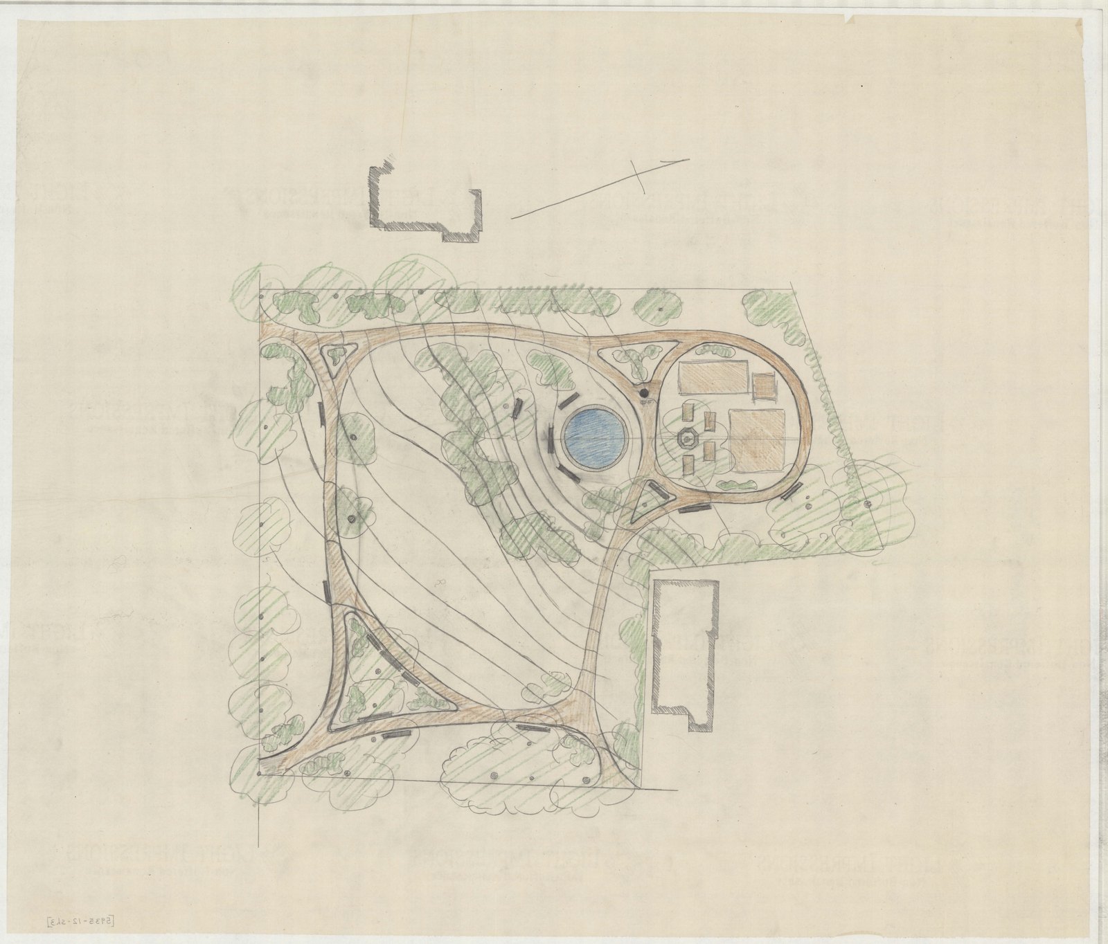 Plan 12, sheet 3, January 1914. “STUDIES FOR SMALL PARK ON MAIN ST./ ; SCALE 1"= 20'.” Sheet 23¼ by 26¾ inches.