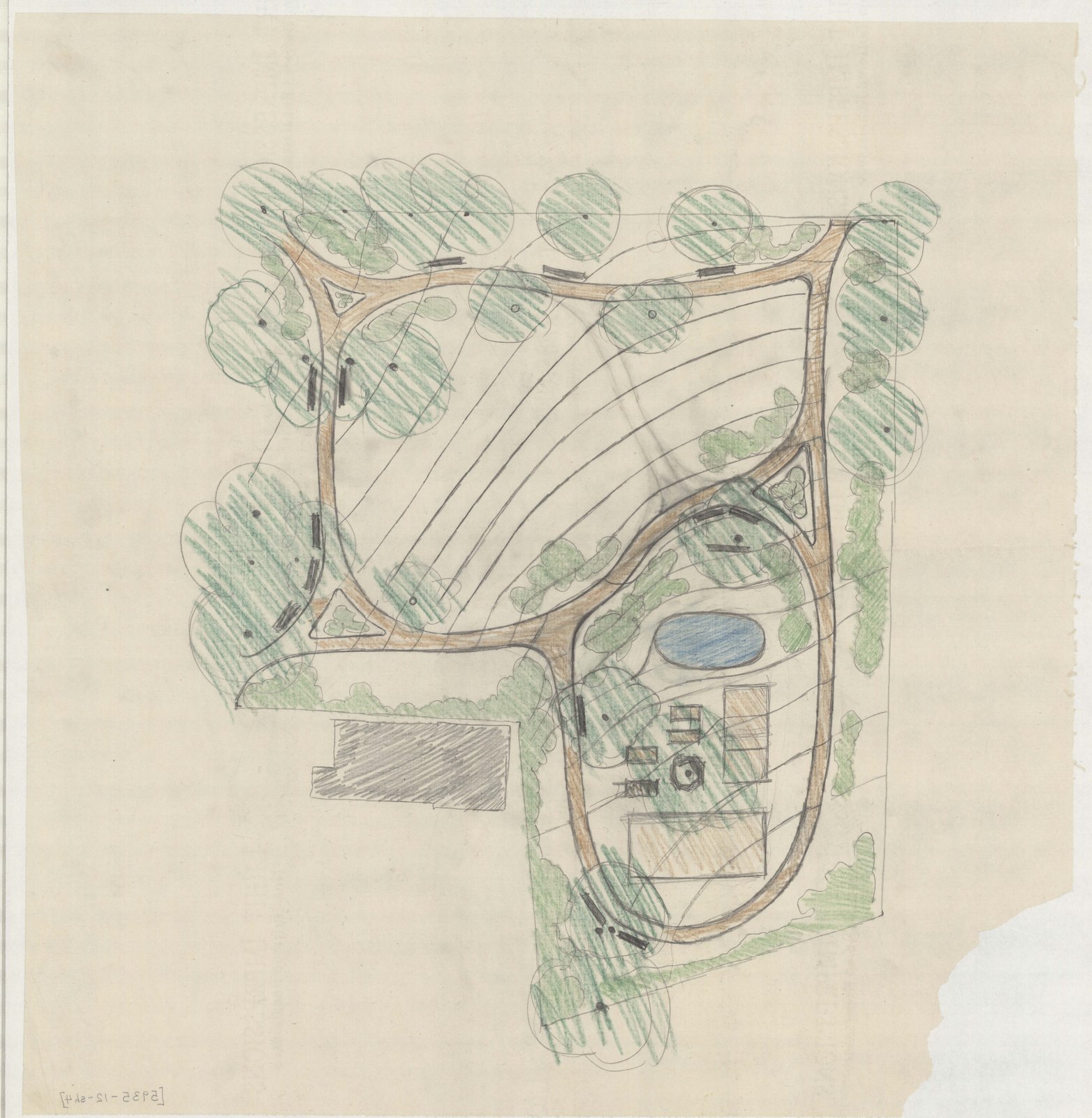 Plan 12, sheet 4, January 1914. “STUDIES FOR SMALL PARK ON MAIN ST./ ; SCALE 1"= 20'.” Sheet 21 by 20½ inches.