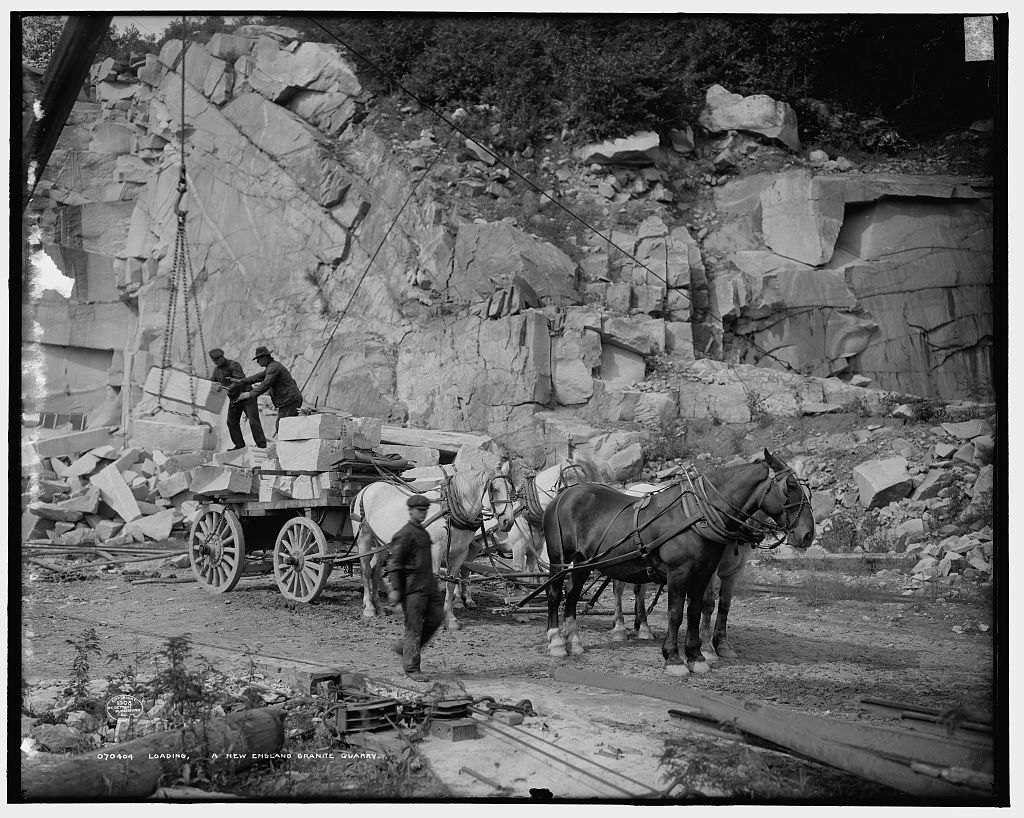 Loading, a New England granite quarry. 1908.