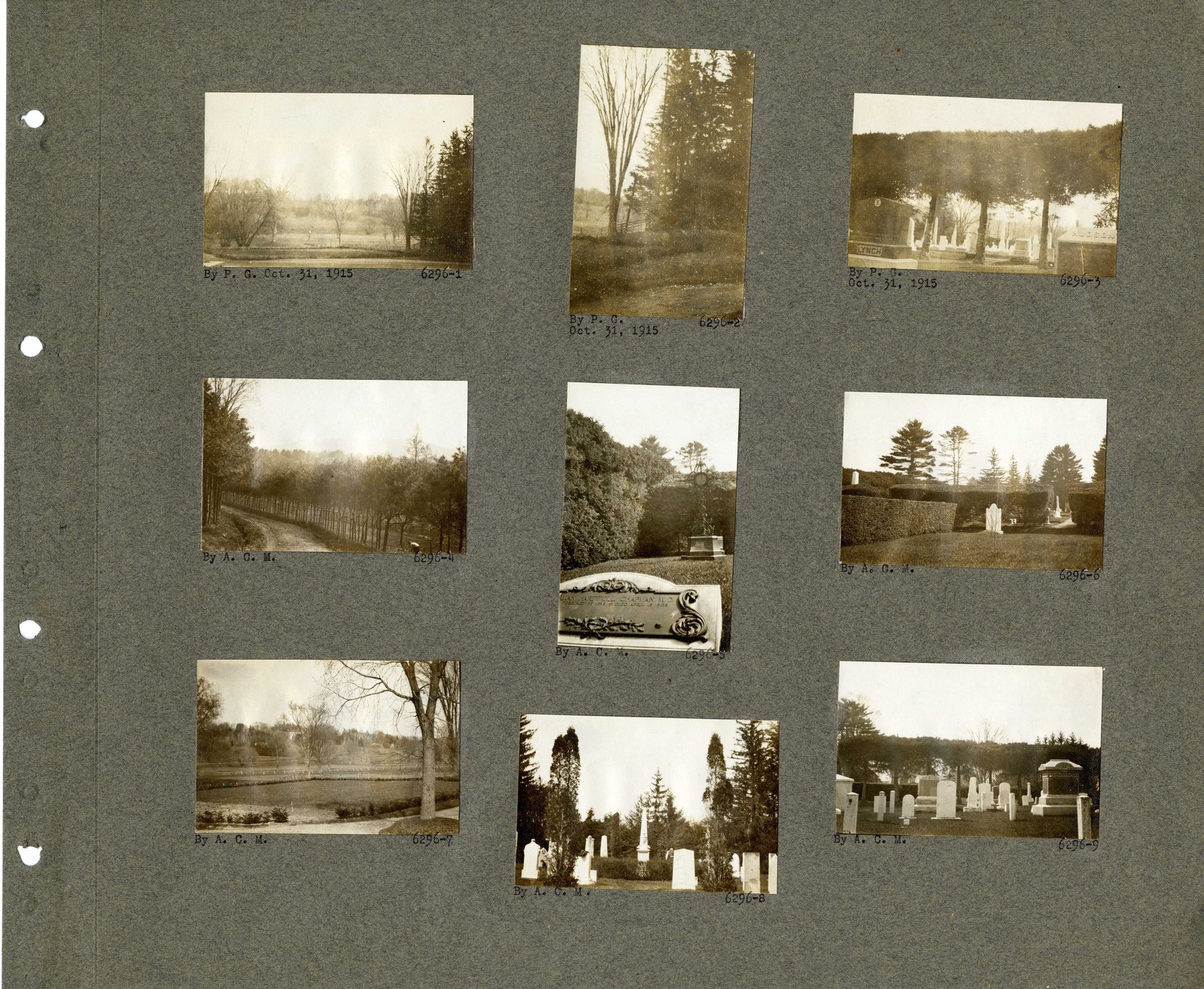 Album page: the cemetery and its surroundings, photographed before the work.