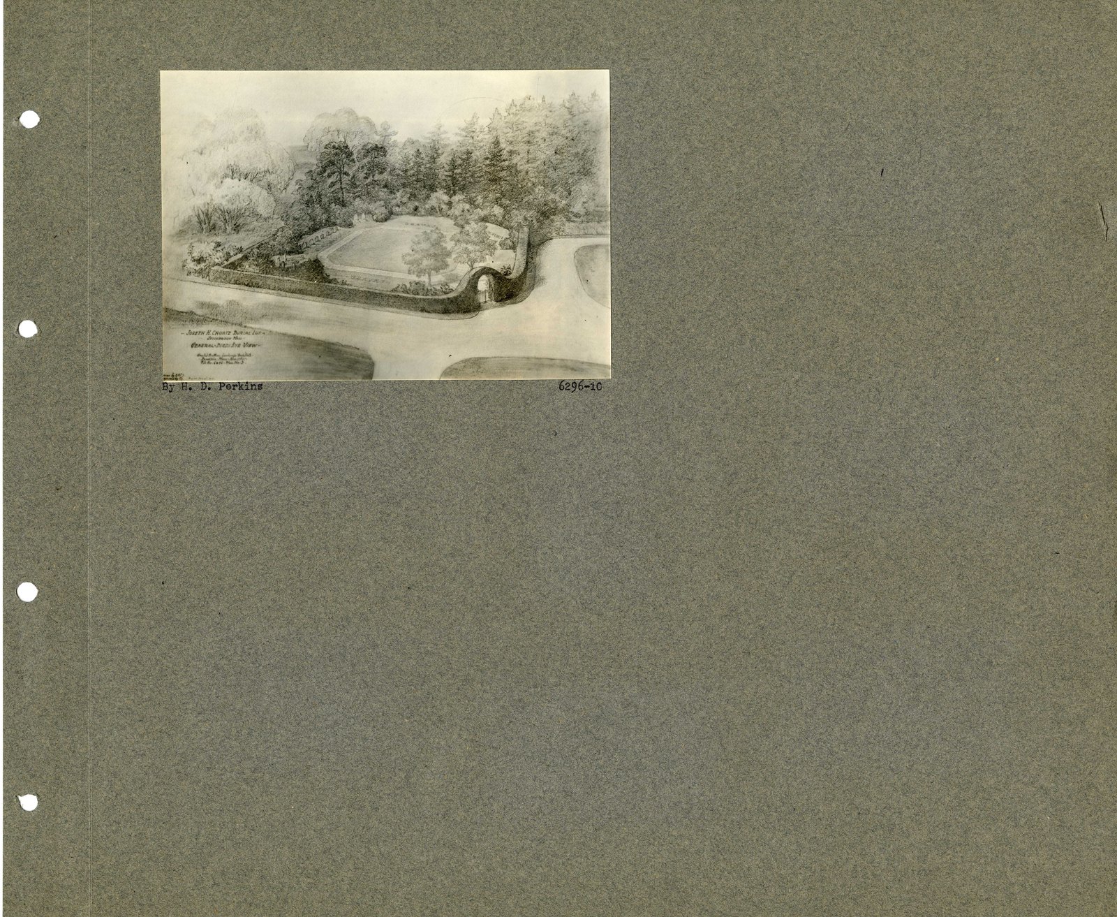 Album page: a rendered bird’s-eye study of the lot, mounted.
