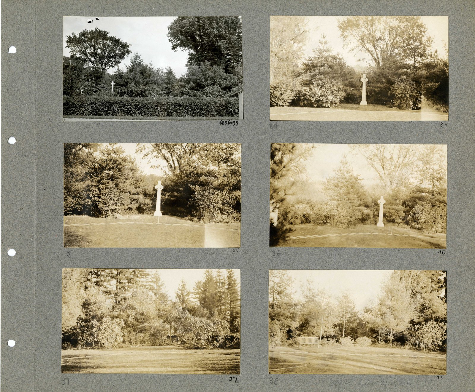 Album page: cemetery views, with a gate and hedge.