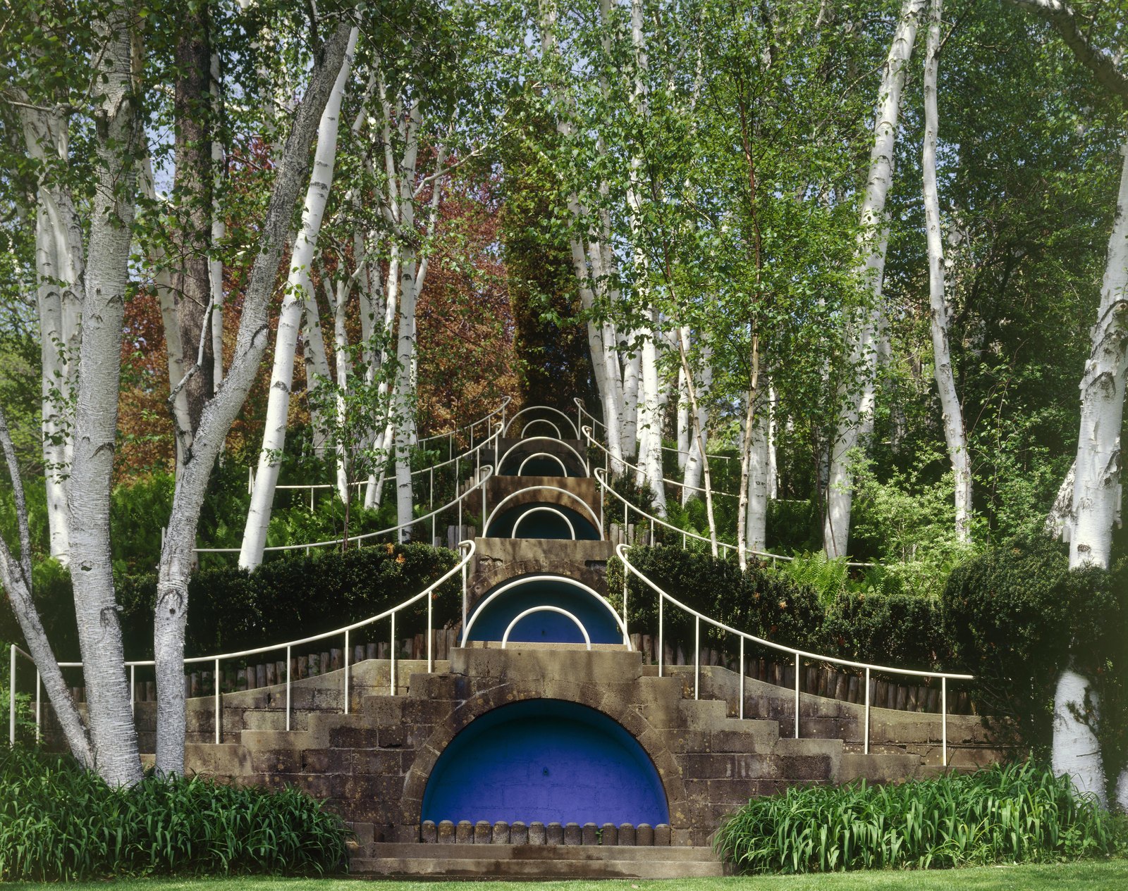 “The stepped birch formal peony garden at Naumkeag, Joseph Hodges Choate’s summer home, Stockbridge, Massachusetts.” Between 1980 and 2006. Catalogued with the note “Designed by Fletcher Steele.”
