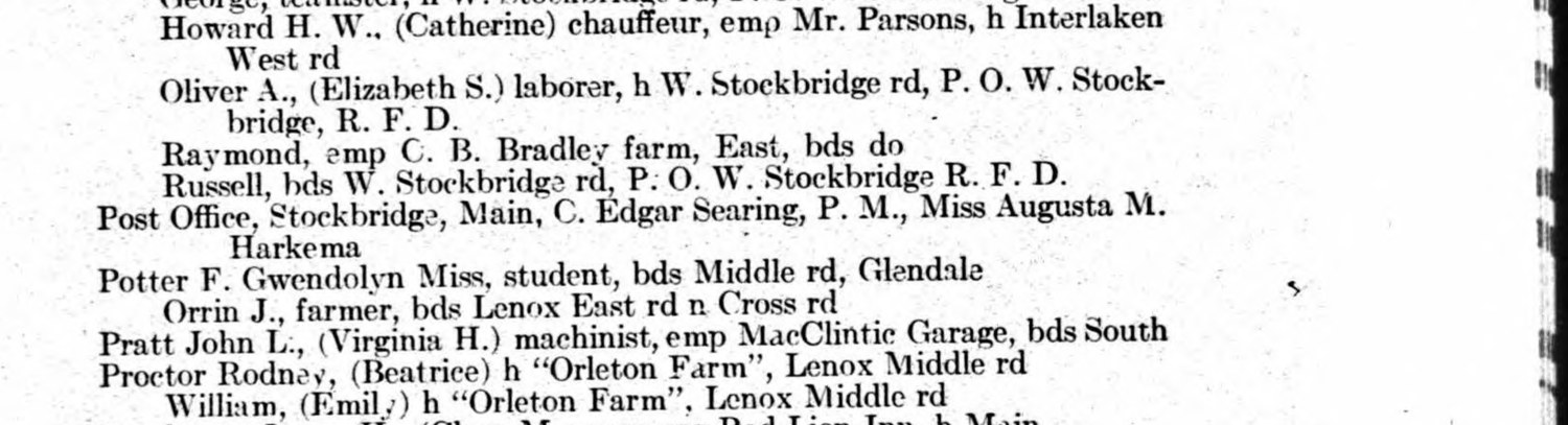 The two Procter entries, printed Proctor, in the Stockbridge alphabetical section of the 1926 volume, printed page 293. The name of the place is set in quotation marks, exactly as the book sets Elm Court and Wheatleigh.