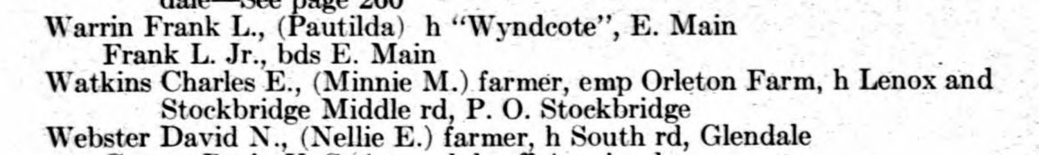 Charles E. Watkins, farmer, emp Orleton Farm — the only employee of the place either volume names. 1926, printed page 298.