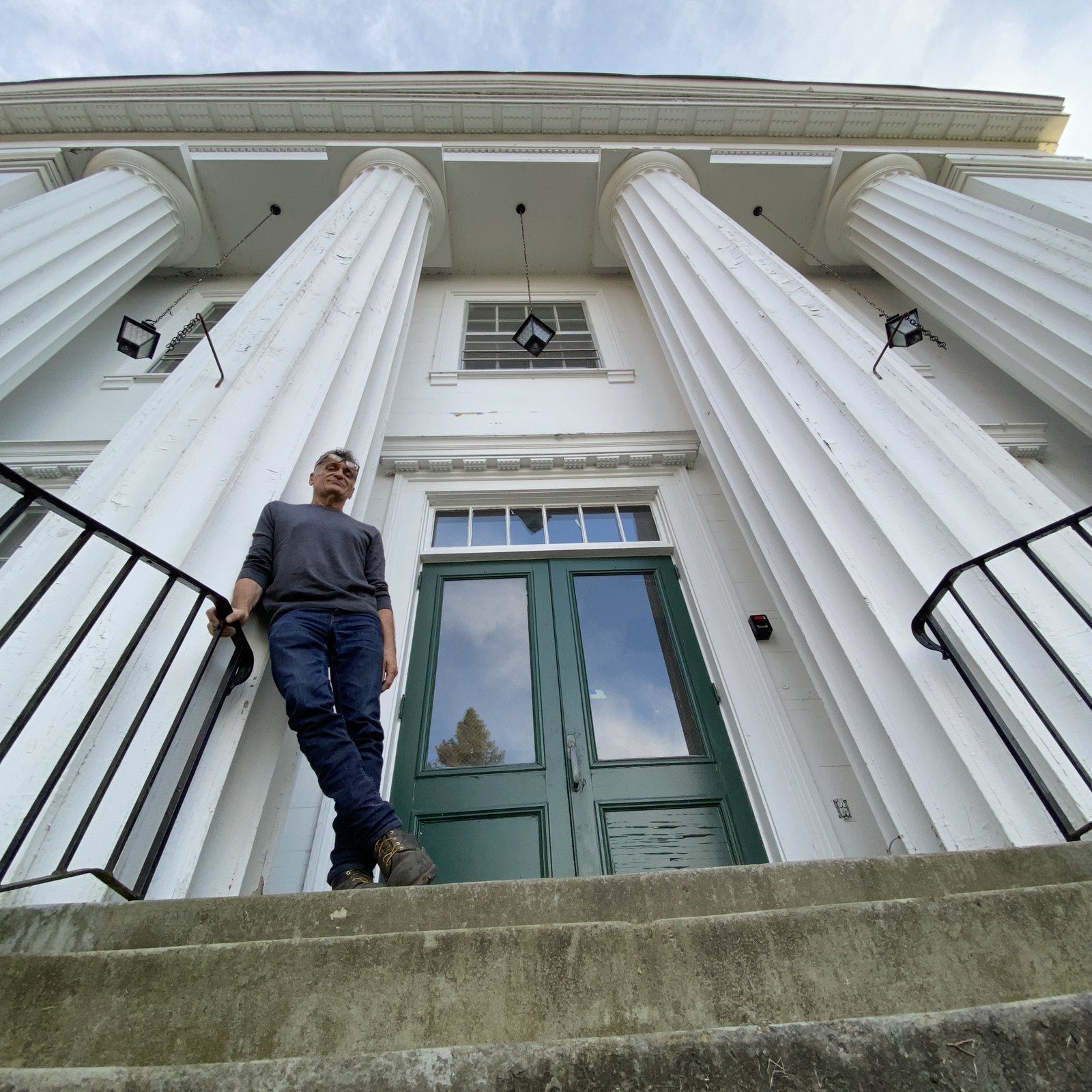 The front door between the columns.