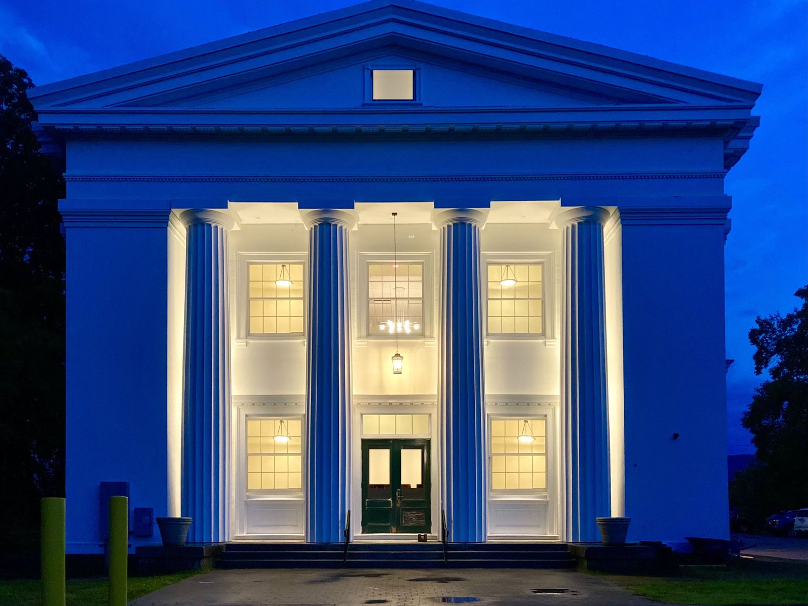 Old Town Hall, Stockbridge, lit at dusk after its restoration