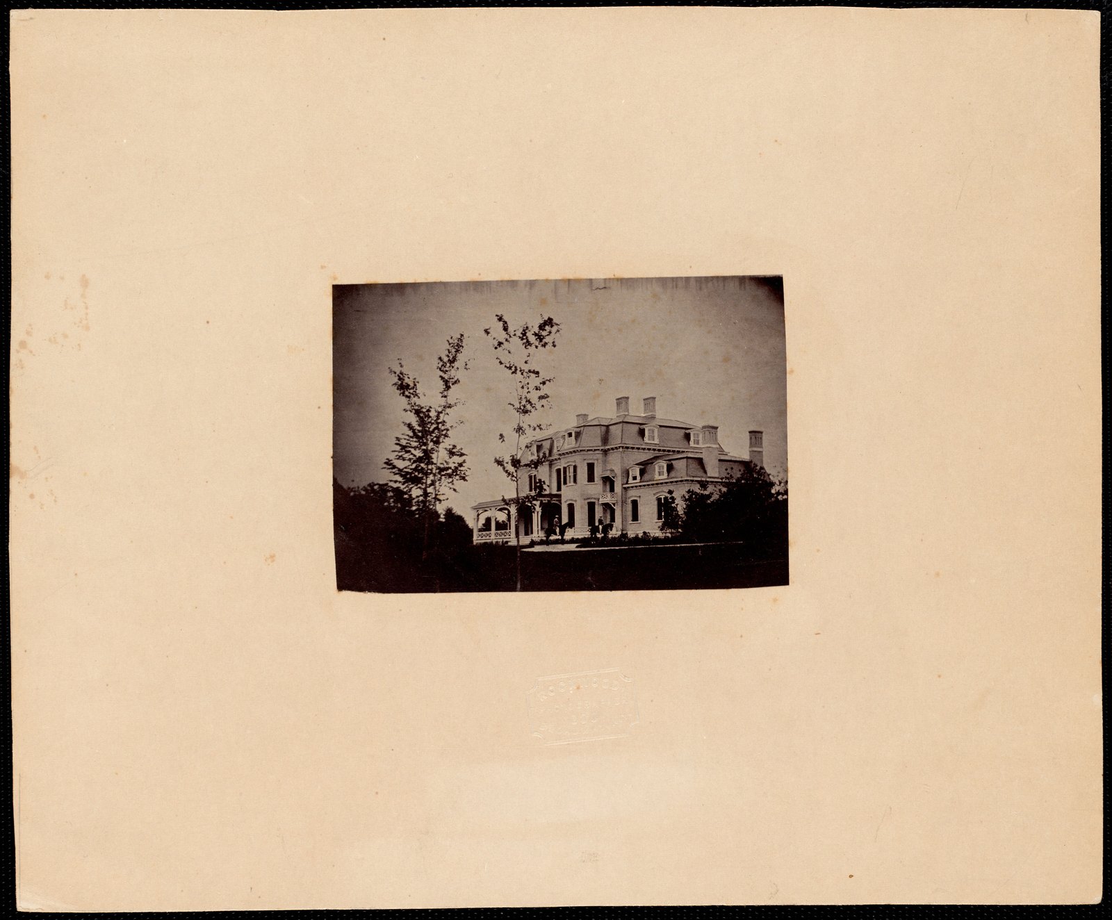 Exterior with 2 horsemen. About 1860–1870.
