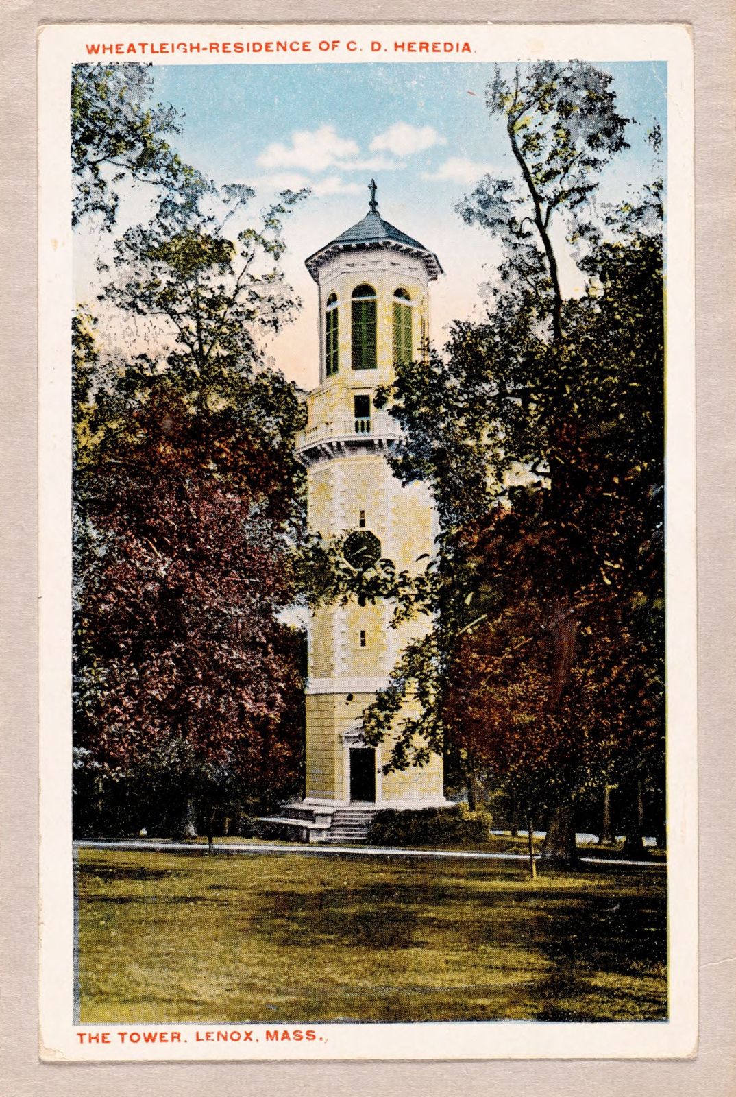 The tower. Plan 115 letters a 2,000-gallon tank at elevation 229 on this corner of the house. Lenox Library Association, Local History Photograph Collection, via Digital Commonwealth. CC BY 4.0.
