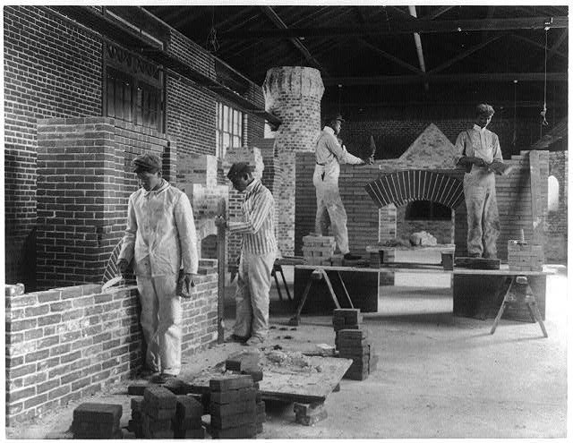 Students in a bricklaying class, Hampton Institute, Hampton, Virginia. 1899.