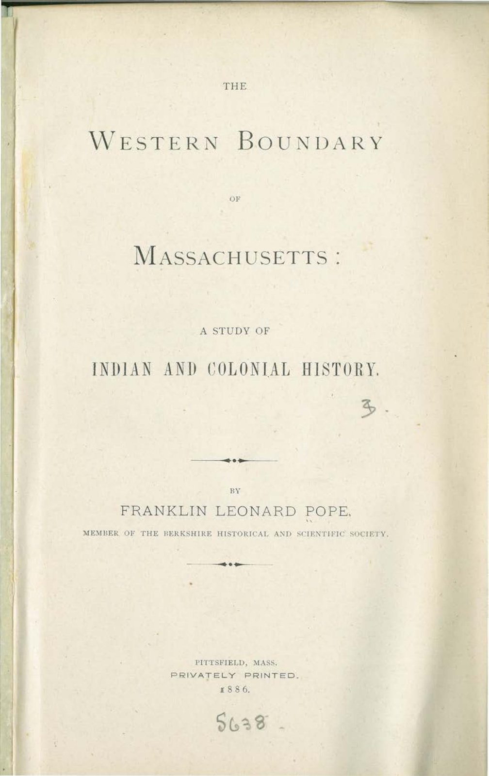 Page 1 of Pope’s Western Boundary of Massachusetts, 1886
