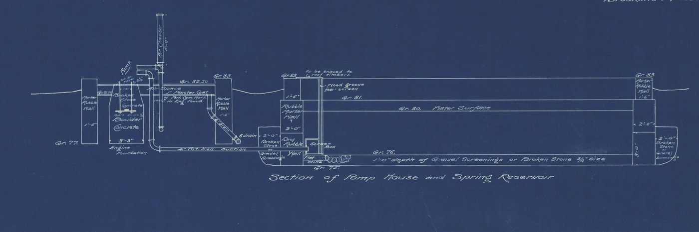 Plan 115, detail. “Section of Pump House and Spring Reservoir.”