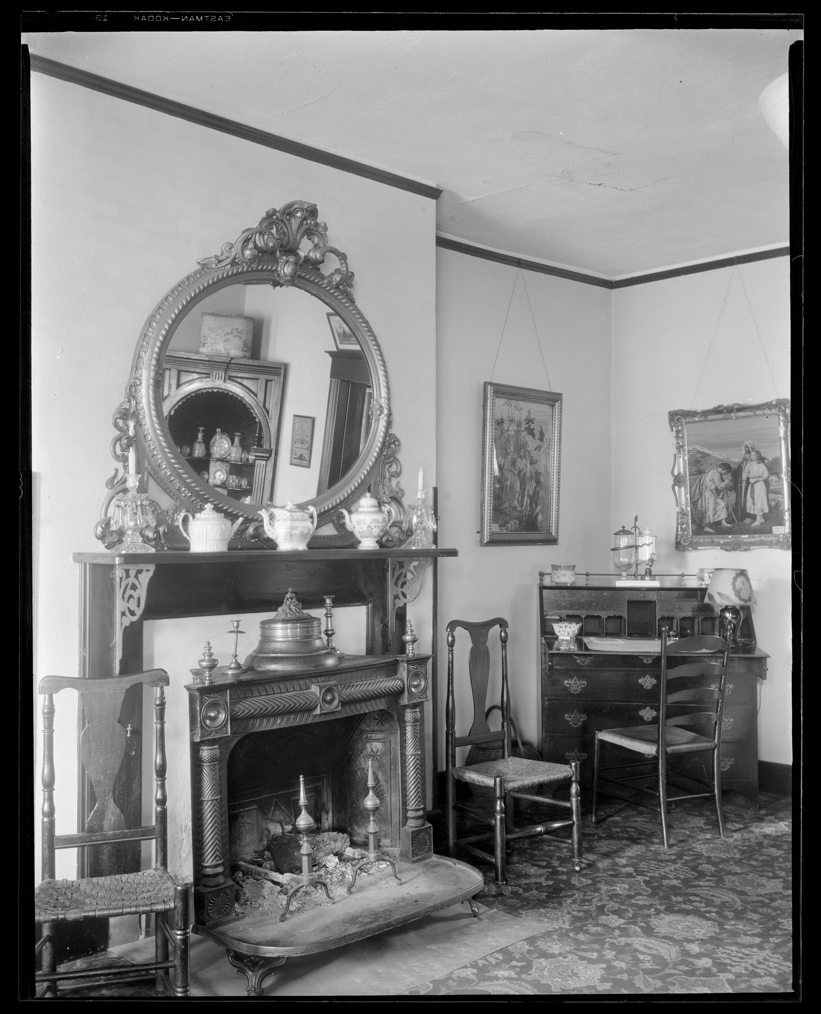Red Lion Inn: interior/fireplace & furniture. About 1925–1933.