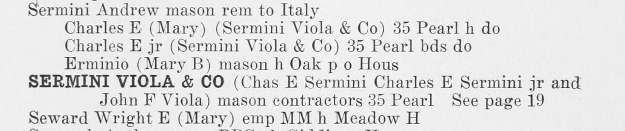 Page 249 of the Great Barrington section. One Sermini has gone back to Italy. The other three are at 35 Pearl Street, and the firm is set in bold.