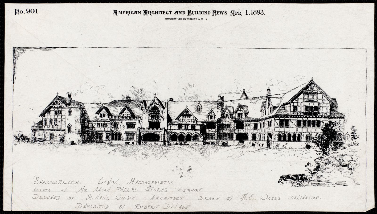 “Shadow Brook: architectural drawing of Shadow Brook.” 1 April 1893.