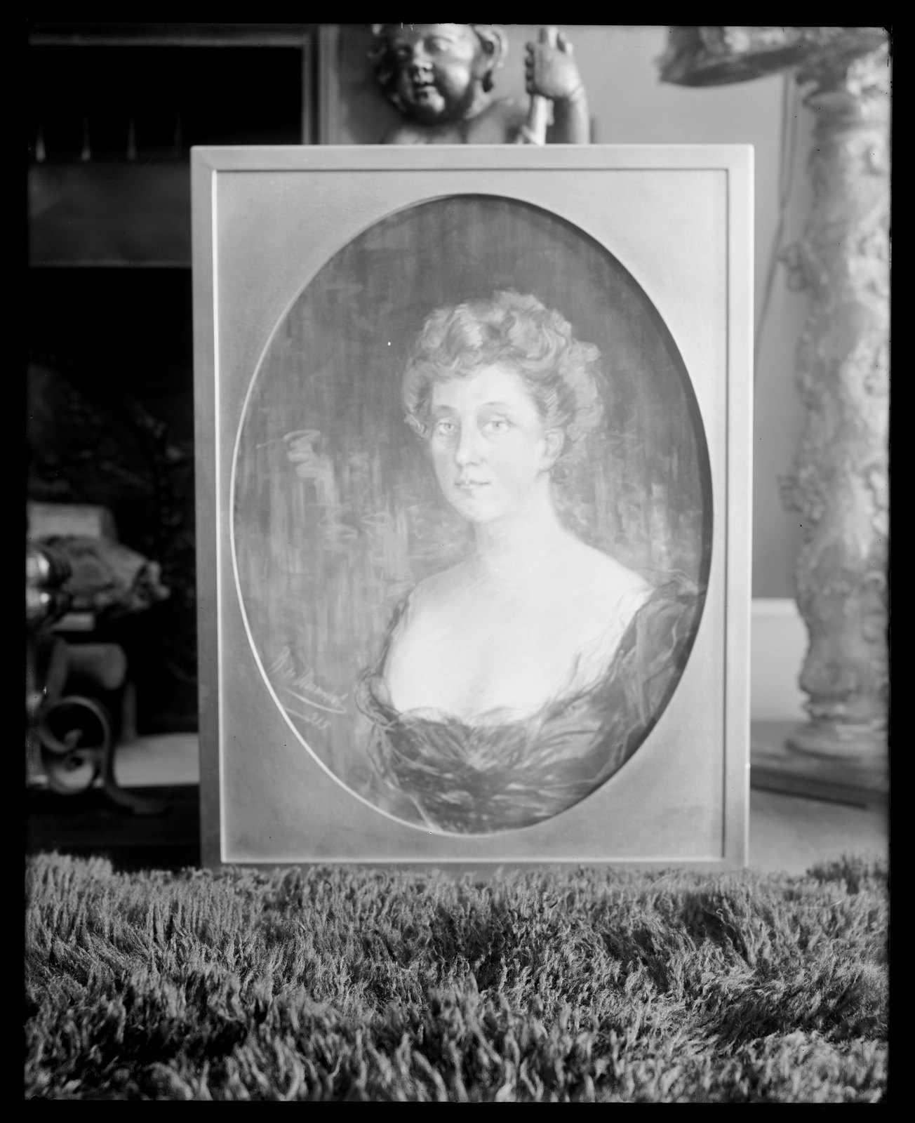 Shipton Court: portrait of woman. 1915. An oval canvas in a heavy frame, propped in the same place.