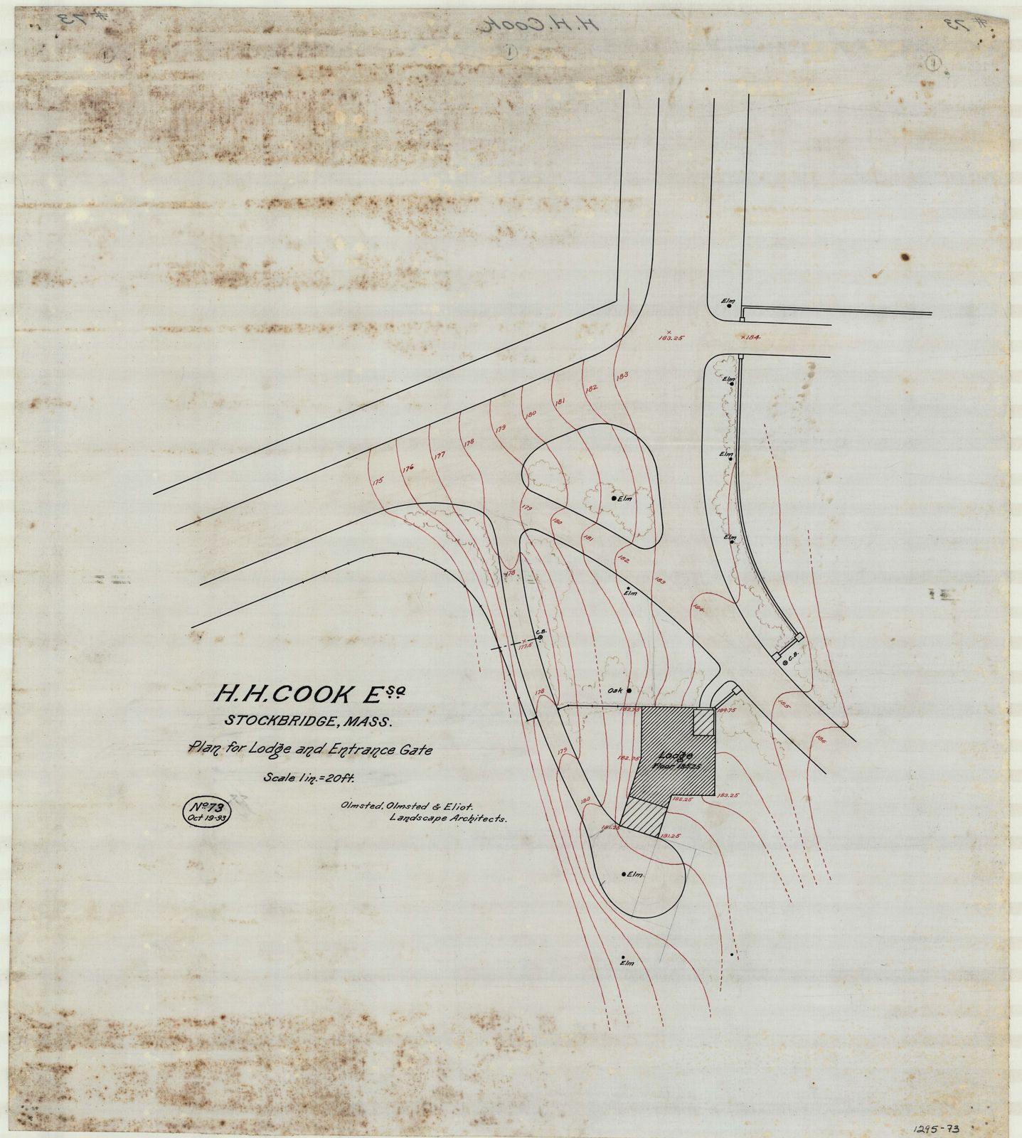 Plan 73, 19 October 1893. “Plan for Lodge and Entrance Gate,” at an inch to twenty feet.