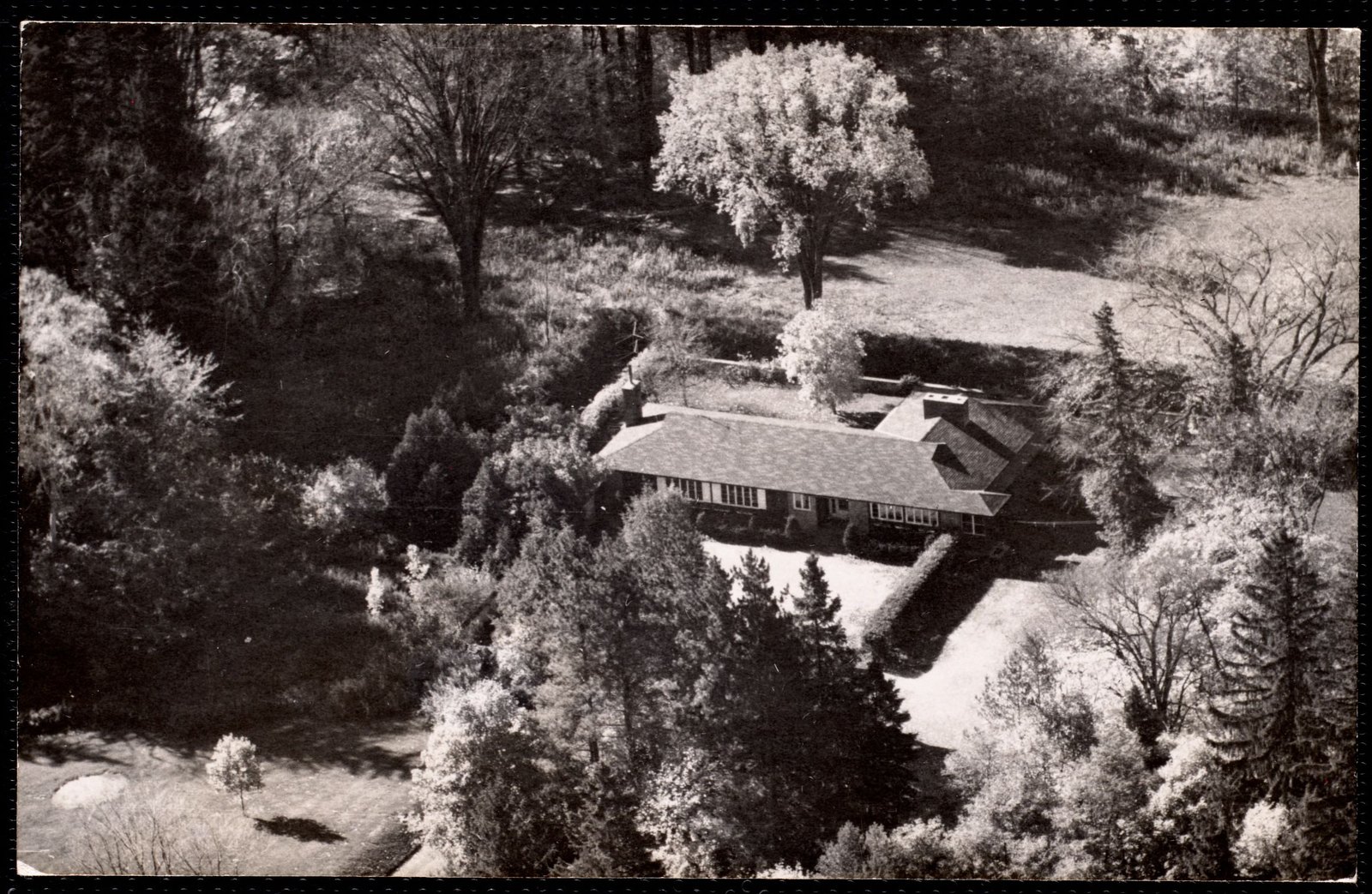 Stonover: 1948 house, aerial view. about 1954.