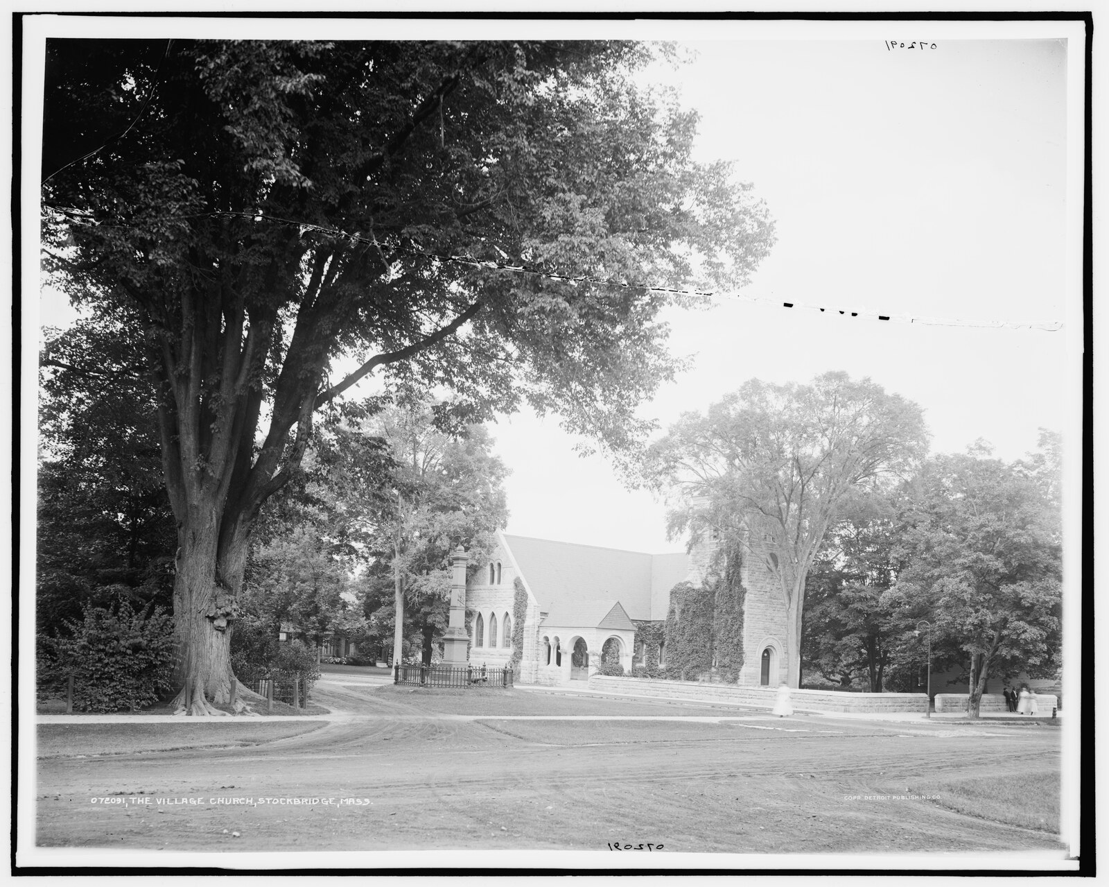“The Village church, Stockbridge, Mass.” Negative 072091, 1905. The negative is broken and taped to a second sheet of glass.