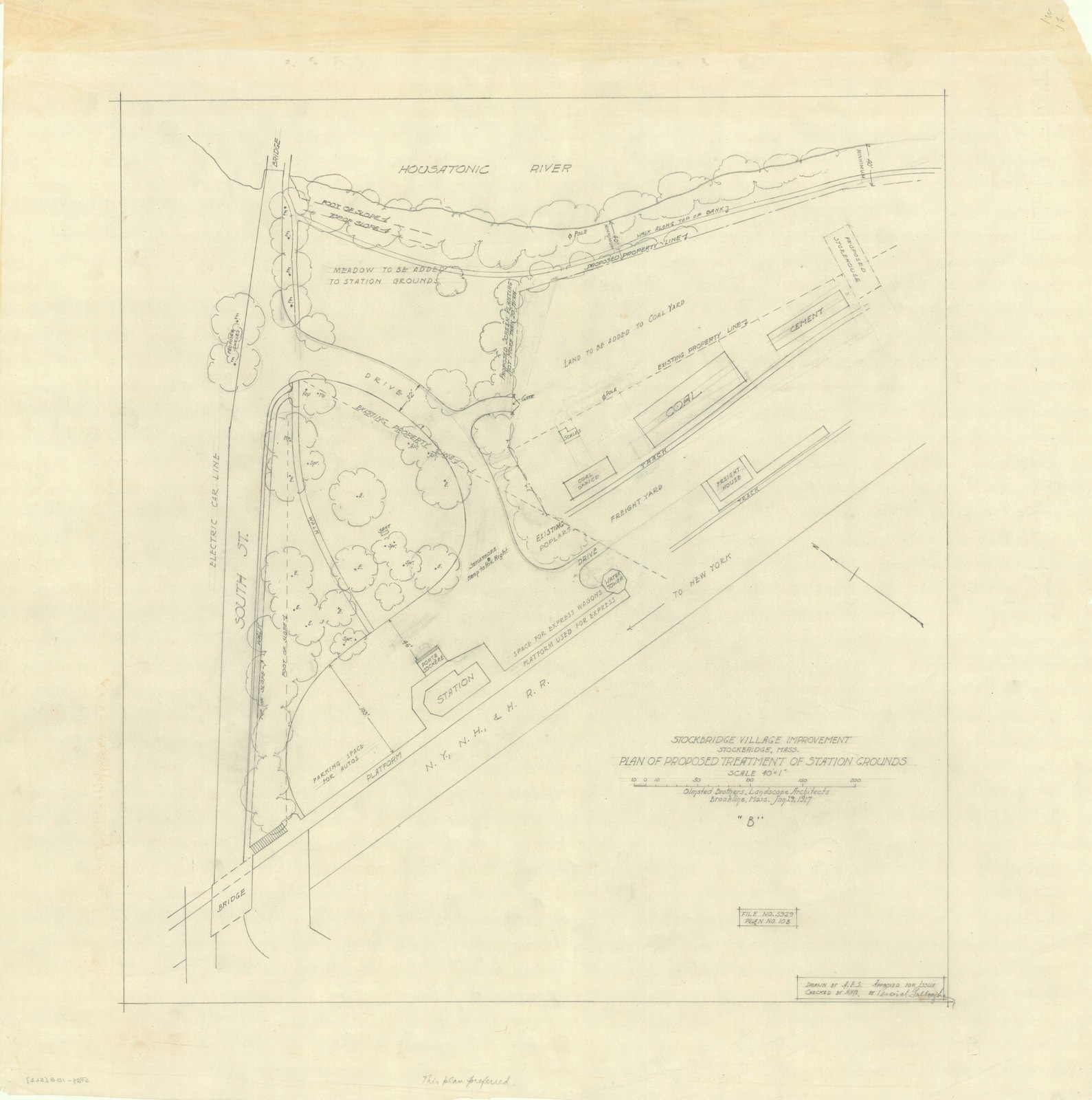 Plan 10B, 29 January 1917: Scheme B for the station grounds, approved by Percival Gallagher and marked “This plan preferred.”