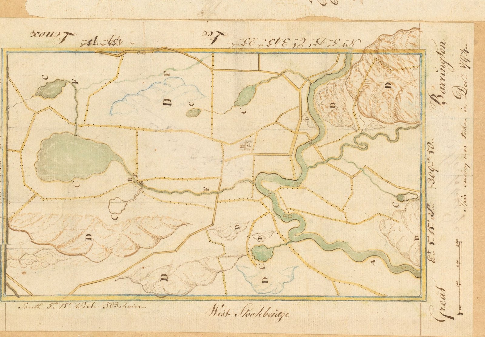 Plan of the town of Stockbridge, drawn by hand in 1795