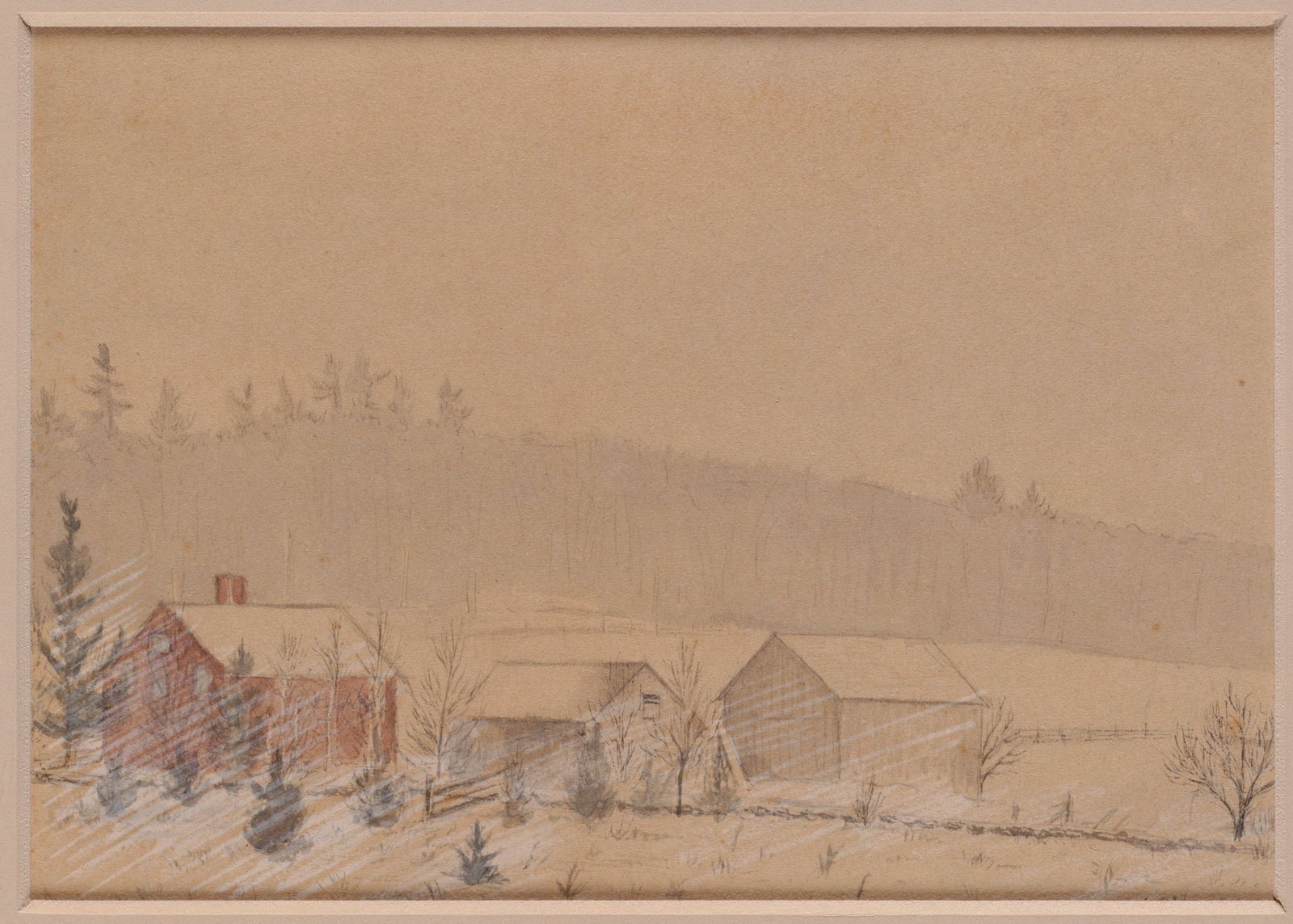 “The Little Red Cottage,” watercolor and pencil by Ellen Sturgis Tappan Dixey.