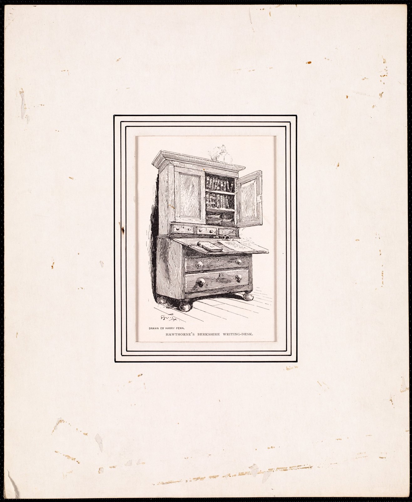 “Hawthorne’s Berkshire writing-desk.” Drawn by Harry Fenn, 1894, from nature.