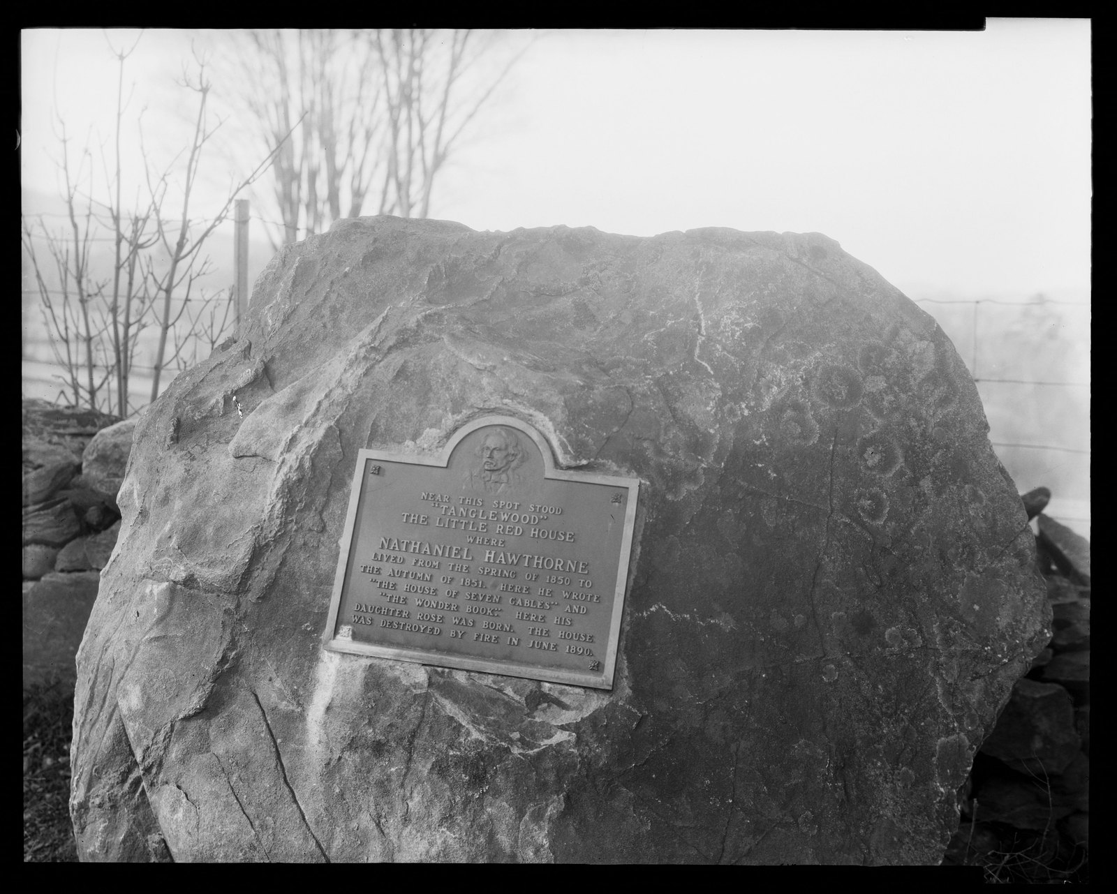 “Hawthorne commemorative rock.” About 1927–1933.
