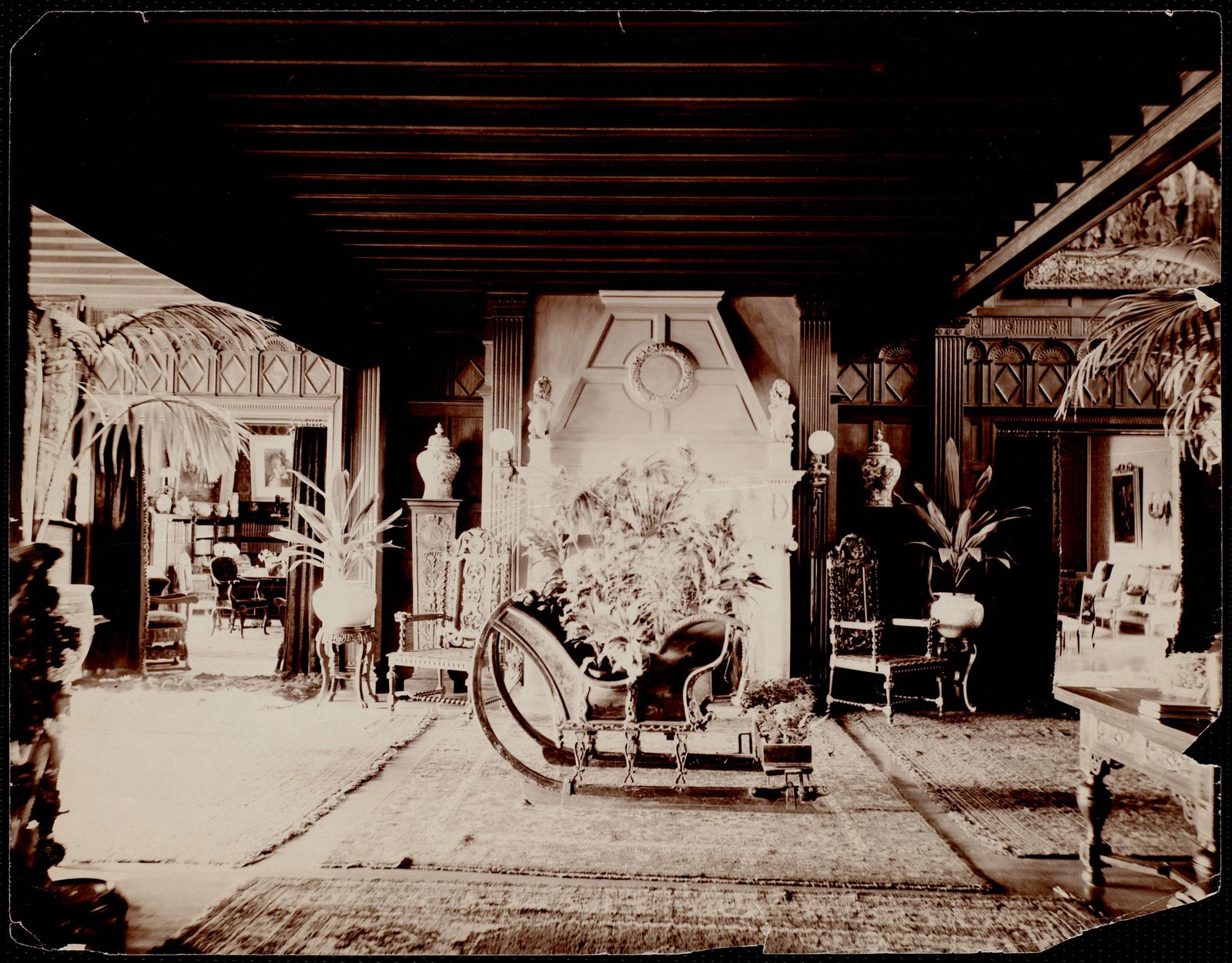 Ventfort Hall: entry with decorated sleigh. about 1892–1920.