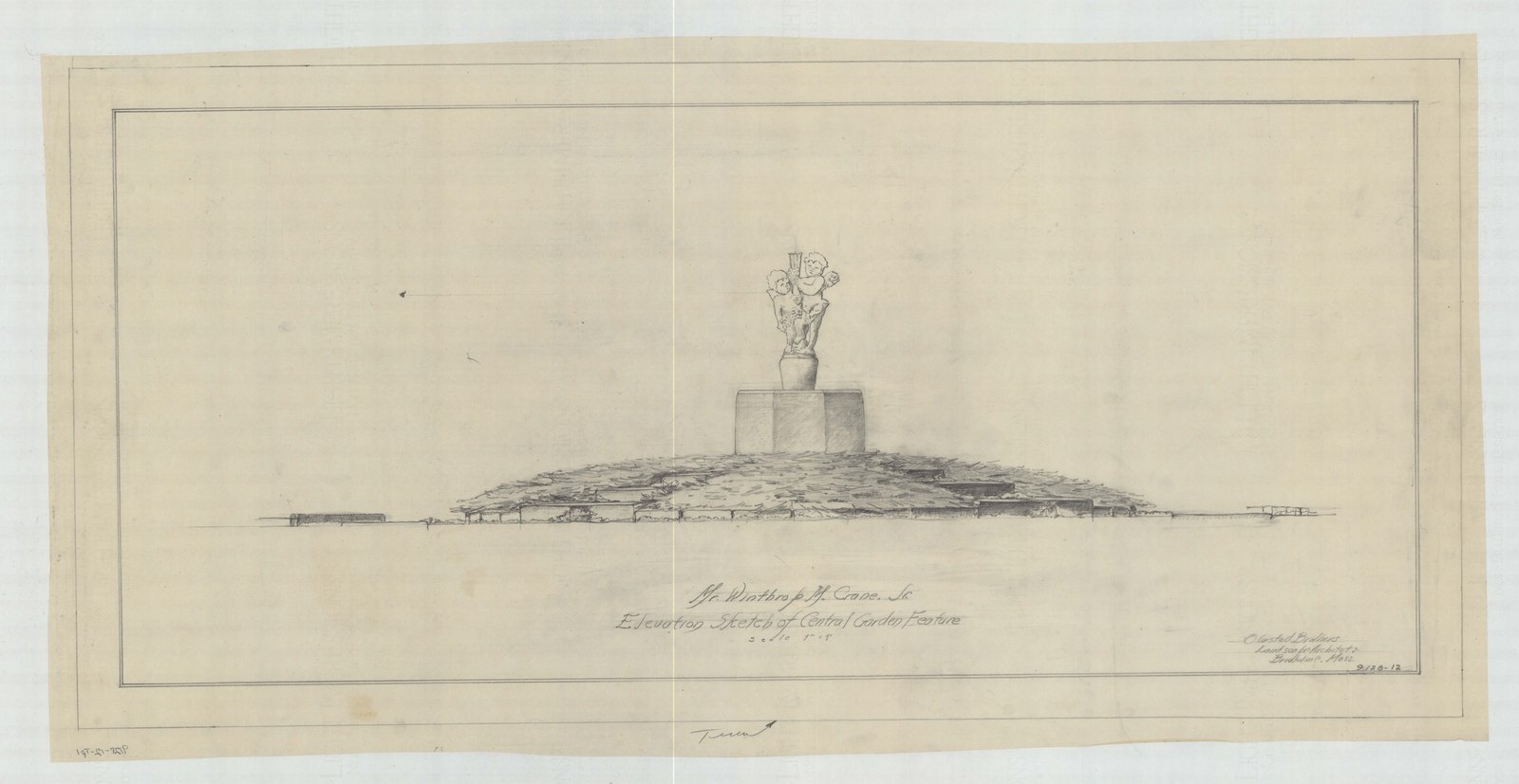 Plan 12, tracing 1, no date. “Elevation Sketch of Central Garden Feature.” Inventory note: “Sketch with ground treatment.”