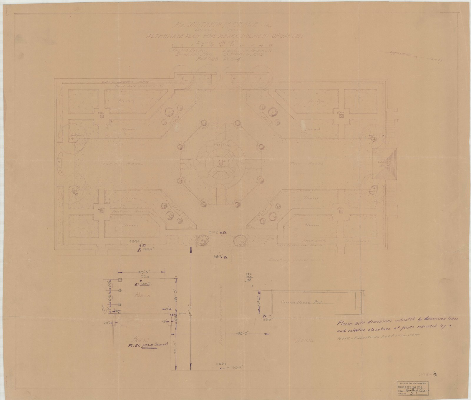 Plan 5, 20 February 1930. Inventory note: “Print of 9128-4 with additional dimensions added by Mr. Crane.”