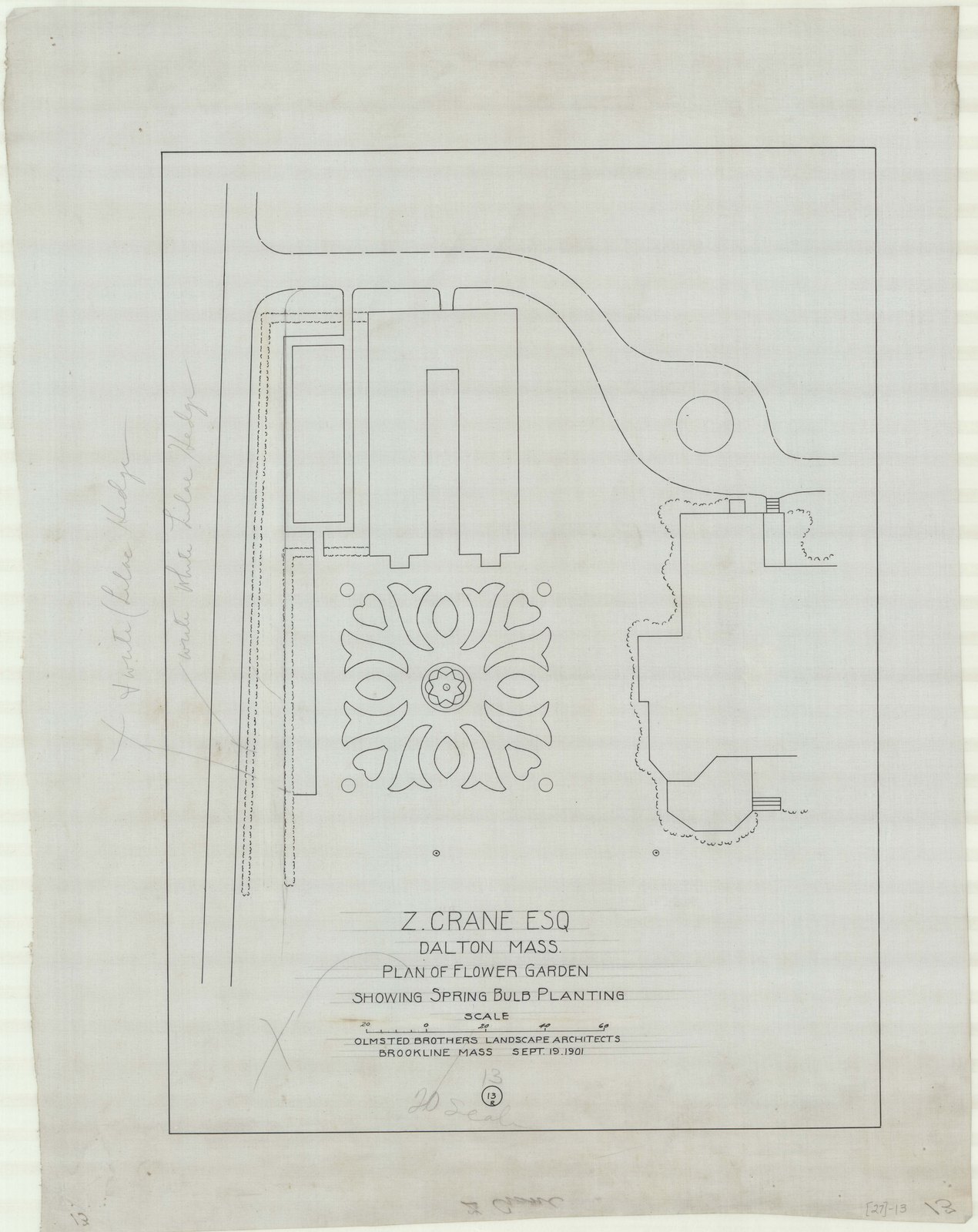 Plan 13, 19 September 1901. The flower garden showing the spring bulb planting — drawn the same day as its summer counterpart.